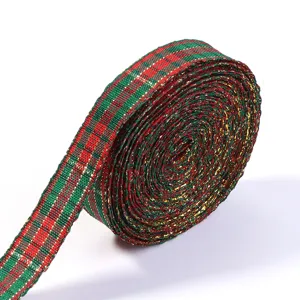 Christmas red green plaid ribbon jacquard webbing for gift wrapping bow and crafts