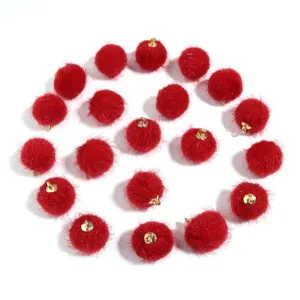 Red faux fur pom pom balls with gold loops for DIY jewelry earrings keychain charms