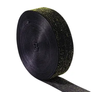 Black gold glitter elastic ribbon for gift wrapping, holiday decoration, and hair bow making.