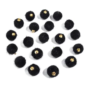 Black faux fur pom pom charms with gold loop DIY jewelry accessories keyring 20pcs