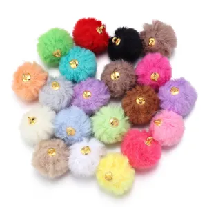 Colorful faux rabbit fur pom pom charms with metal loop for keychains DIY jewelry making accessories.