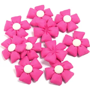Pink fabric flower accessories, cute cotton-filled five-petal floral charms for DIY crafts.