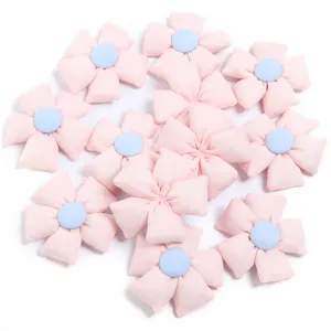 Pink fabric padded five-petal flower craft accessories, DIY material for hair clips and bags.
