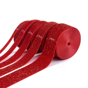 Christmas gold wire velvet ribbon roll set, available in multiple widths for gift wrapping.