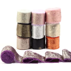 Metallic gold frayed edge velvet ribbon rolls set for wedding bouquet and gift box packaging
