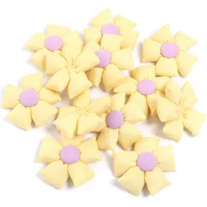 Yellow fabric stuffed five petal flower DIY accessories details, plush flower charms for hair clips.