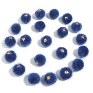 Blue faux fur pom pom charms with gold loop for DIY jewelry earrings keychain accessories
