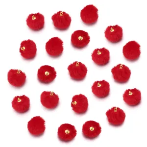 Red faux fur pom pom charms with gold loop for DIY jewelry earrings keychain accessories.