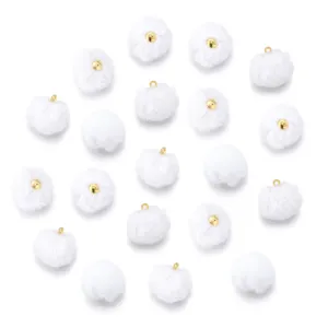 White faux fur pom pom charms pendant with golden loop for DIY jewelry and bag keychains