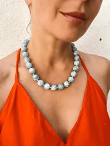 Collana di perle rotonde in pietra naturale stile europeo vacanza al mare gioiello chic