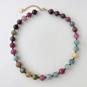 Collana di Perline in Pietra Naturale Colorata Dopamina Bohémien Spiaggia Vacanza Catena a Clavicola Lega Perla Artificiale Collana da Donna
