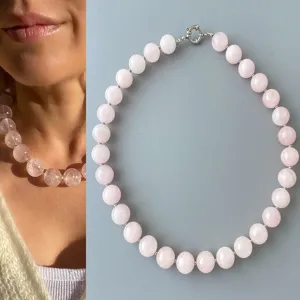Collana di perle rotonde in pietra preziosa di cristallo rosa naturale semplice catena clavicolare