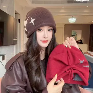 Autumn winter warm knit beanie women retro wool hat slouchy pull over hat stylish headwear