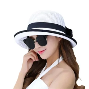 Sombrero de Paja Mujer Verano Lazo Ala Ancha Sombrero de Playa Sol UV Proteccion