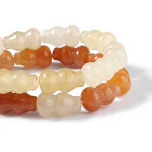 Natürliche Goldseide Jade und roter Aventurin Kürbis Perlen DIY Schmuck Zubehör Detail.