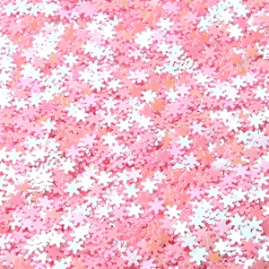 Holeless PVC snowflake sequins for nail art DIY crafts, pink and white glitter material.