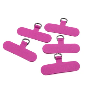 Close-up detail of durable pink phone lanyard tether tabs with metal D-rings, 5 pcs.