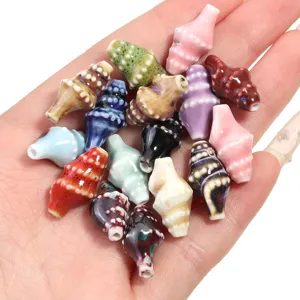 Handmade ceramic conch shell beads for DIY jewelry making, colorful glazed crafts accessories.