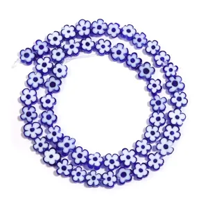 Blue white glass flower beads DIY jewelry accessories necklace bracelet phone charm wholesale
