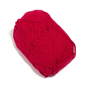 Detailed close-up of vibrant red 5-ply milk cotton yarn ball, perfect for soft handmade DIY crafts.