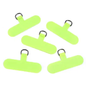 Fluorescent green oxford cloth phone lanyard tether patch tab with metal D-ring for cases