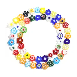Colorful millefiori glass flower beads detail, perfect for DIY jewelry making and crafts.