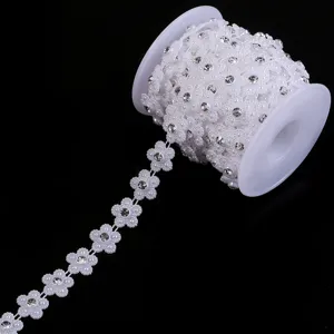 Kunststof vijfbladige bloem strass parelketting voor DIY sieraden tas ketting accessoires