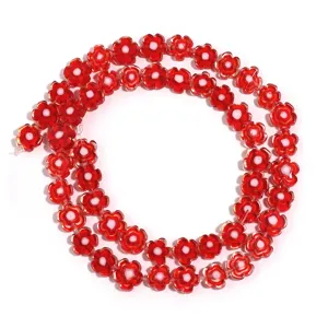 Red millefiori glass flower beads strand for DIY jewelry making bracelets necklaces.