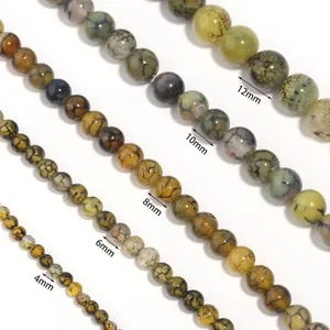 Natural dragon veins agate loose beads multi size round gemstone beads for diy jewelry making