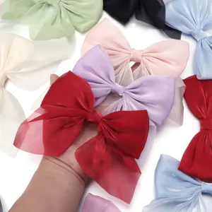 Chiffon pearlescent bow hair clip accessory for kids dress bag DIY clothing decoration items.