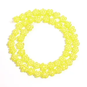 Yellow millefiori glass flower beads strand for DIY handmade jewelry necklace bracelets.