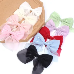 Chiffon pearlescent bow hair clips and accessories, multi-color decorative bows for DIY hair.
