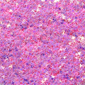 Holeless PVC star sequins for nail art and DIY crafts. Vibrant purple sparkle detail.