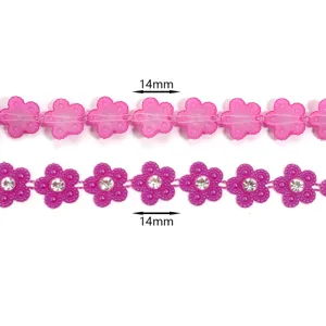 Roze kunststof bloem strass ketting decoratieve afwerking accessoires voor tassen en kleding 14mm