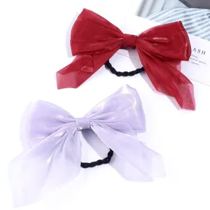 Chiffon pearlescent bow hair ties, elegant hair accessories for daily wear and sweet styling.