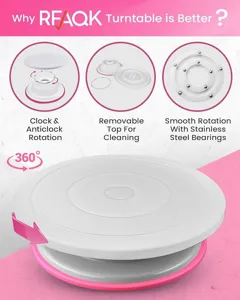 Plato giratorio para tartas blanco y rosa con rodamientos de acero inoxidable para giro suave.