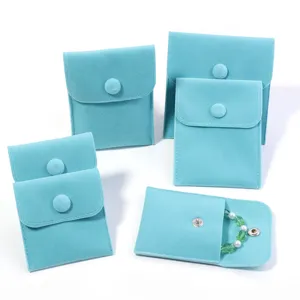 Velvet jewelry pouch snap button storage bag for ring necklace travel packaging box.