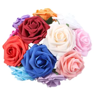 Colorful PE foam artificial roses with stems for home party decoration and DIY crafts.