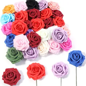 Colorful PE foam artificial rose flowers with stems for DIY bouquet home party decoration.