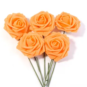 PE foam artificial roses bouquet with stems, orange decorative flowers for home and DIY crafts.