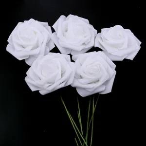 PE foam artificial rose bouquet with green stems detail shot for home party decor DIY crafts