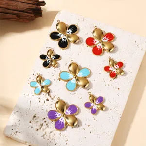 Stainless Steel Cherry Blossom Pendant Colorful Enamel Flower Charms For DIY Necklace Bracelet Making Findings Jewelry Accessories Wholesale