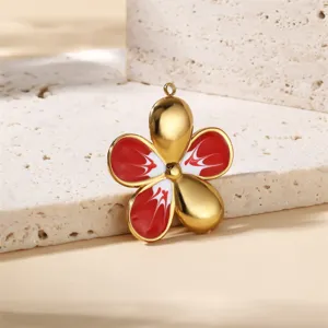 Stainless steel cherry blossom pendant with colorful oil drop, ideal for DIY necklace bracelet.