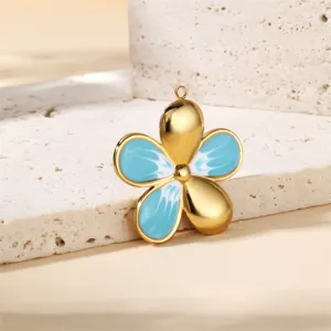 Stainless steel color oil drop cherry blossom flower pendant detail view for DIY jewelry making.