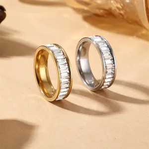 Edelstahl Zirkonia Ring Set minimalistischer Baguette Stein Paar Finger Stacking Schmuck.