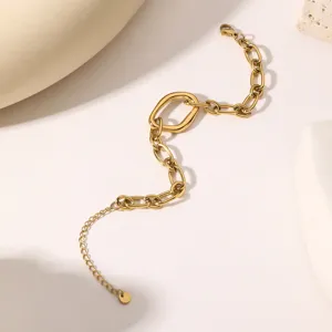 Detailed view of minimalist irregular geometric gold stainless steel chain bracelet for daily wear.