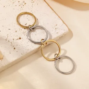 Detailed shot of interlocking rings stainless steel titanium ring fashion jewelry.