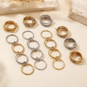 Stainless steel stackable rings detail view, fashion multi-layer ring set for women style.