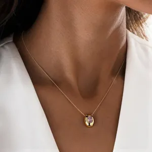 Stainless Steel Oval Geometric Pendant Necklace Plated Gold Rhinestone Collarbone Chain Jewelry For Women