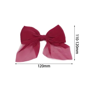 Chiffon pearlescent hair bow DIY accessory burgundy 120mm wide for children craft decor